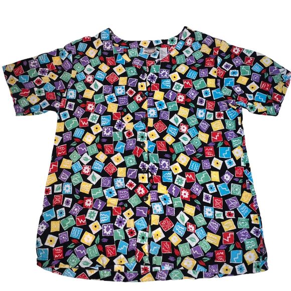 VTG Separate Issue Top Women 20 Button Front Colorblock Floral 80s 90s Shirt - Picture 1 of 10